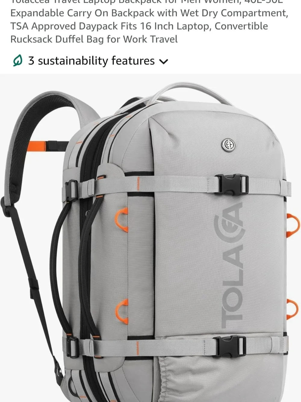 Tolaga gray travel backpack